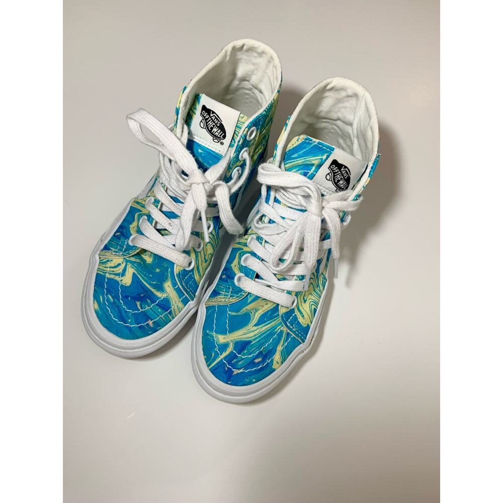 Vans High Top Skate Shoes Blue Yellow Swirl Wmz Size 5 Mens 3.5 Worn Once - Picture 3 of 10